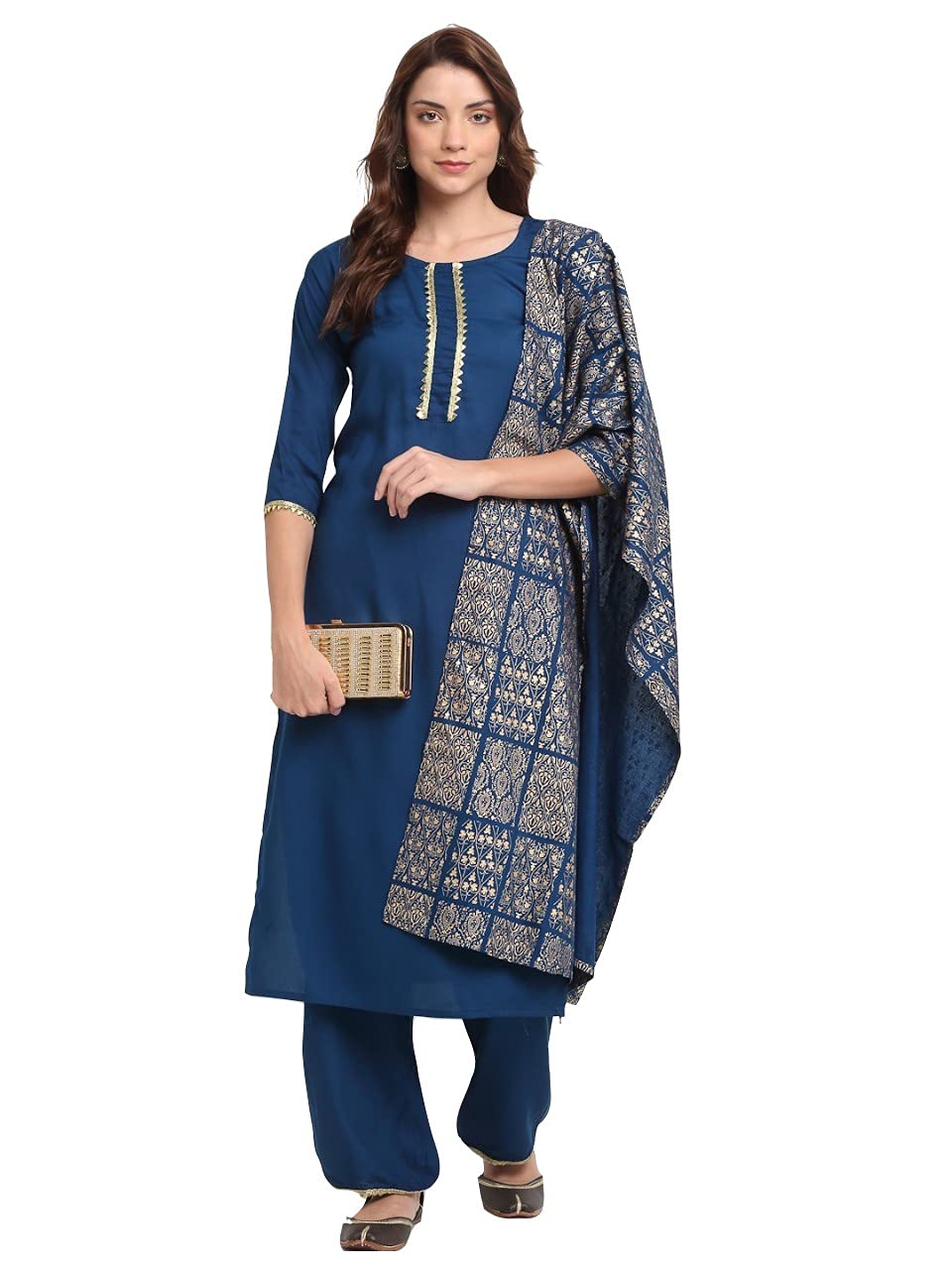 ANNI DESIGNER Women's Cotton Solid Kurta with Palazzos & Dupatta
