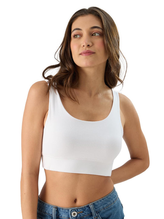 The Souled Store Solids: White Women and Girls Pull On Cotton Blend Bralette Top