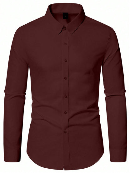 AVANOVA Mens Maroon Long Sleeve, Slim Fit Button Down Dress Shirt for Men | Casual Office Wear | Formal Business Shirts | Styli