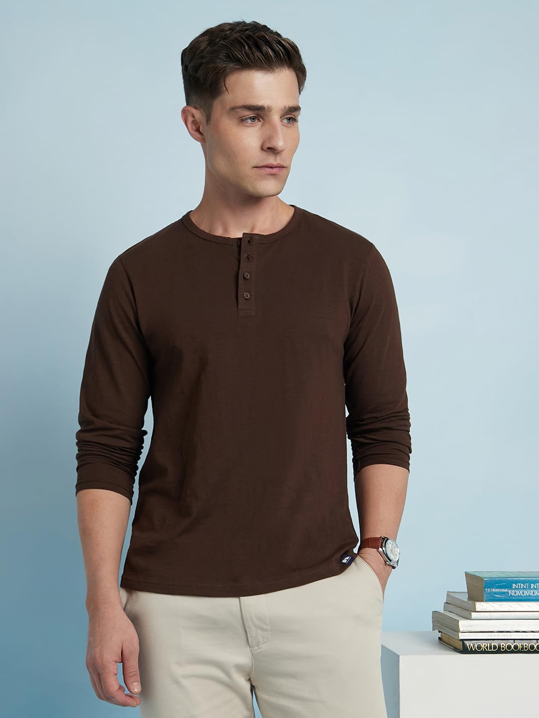 Dennis Lingo Cotton Slub Regular Fit Solid T-Shirts For Men Brown