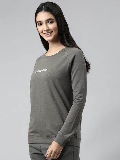 Enamor E079 Crew Neck Stretch Cotton Basic Sweatshirt for Women with Long Sleeves
