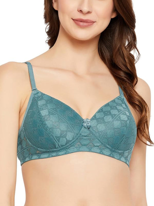 Clovia WomenS Lace Padded Full Cup Wire Free Bridal T-Shirt Bra (Br1000A35_Turquoise Blue_38B)
