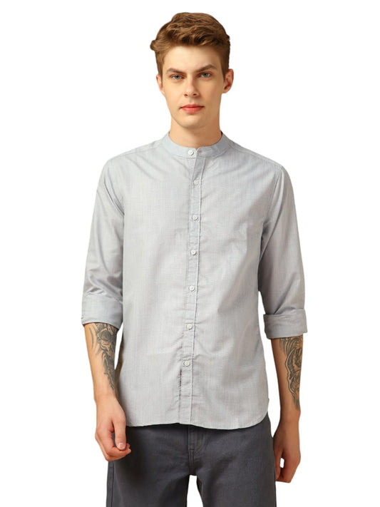 Dennis Lingo Men Slim Fit Cotton Full Sleeves Solid Formal-Shirt Grey
