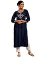 Libas WomenS Silk Embroidered Straight Kurta (37094_Blue