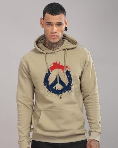 ADRO Men's Cotton Peace Design Hooded Neck Printed Hoodie Sweatshirt (H-M-PC-CH_Beige)