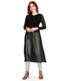 Trillmixa WomenS Georgette Kurti With Notch Neck 3/4Th Sleeves Knee Length Solid Pattern Calf Length Work And Regular Fit Black