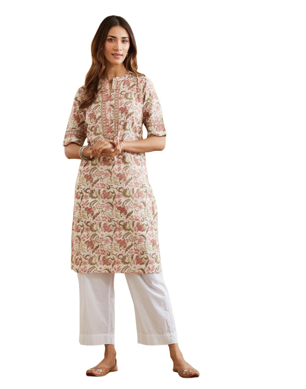 Fabindia Women Multicolor Floral Print Mandarin Collar Kurta