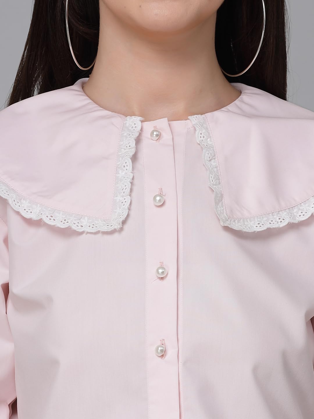 Stylel Quotient Women Solid Ligh Pink Polycotton Smart Casual Shirt