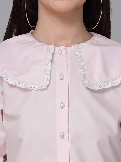 Stylel Quotient Women Solid Ligh Pink Polycotton Smart Casual Shirt