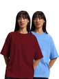 JUNEBERRY Pure Cotton Drop Shoulder Oversized Baggy Fit Half Sleeve Plain Solid Round Neck Multicolor T-Shirt for Women & Girls