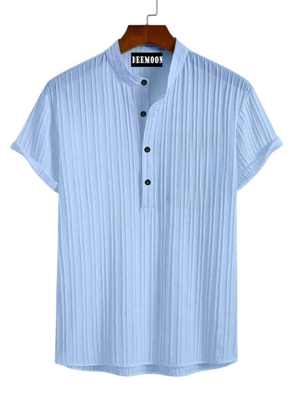 Deemoon MenS Polyster Kurta With Mandarin Collar, Half Placket Buttons, Front Pocket | Half Sleeves | Soft & Breathable Fabric