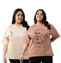 Juneberry 100% Pure Cotton Oversized Loose Baggy Fit Drop Shoulder Graphic Printed Plus Size T-Shirt Combo For Women (Pack Of 2)