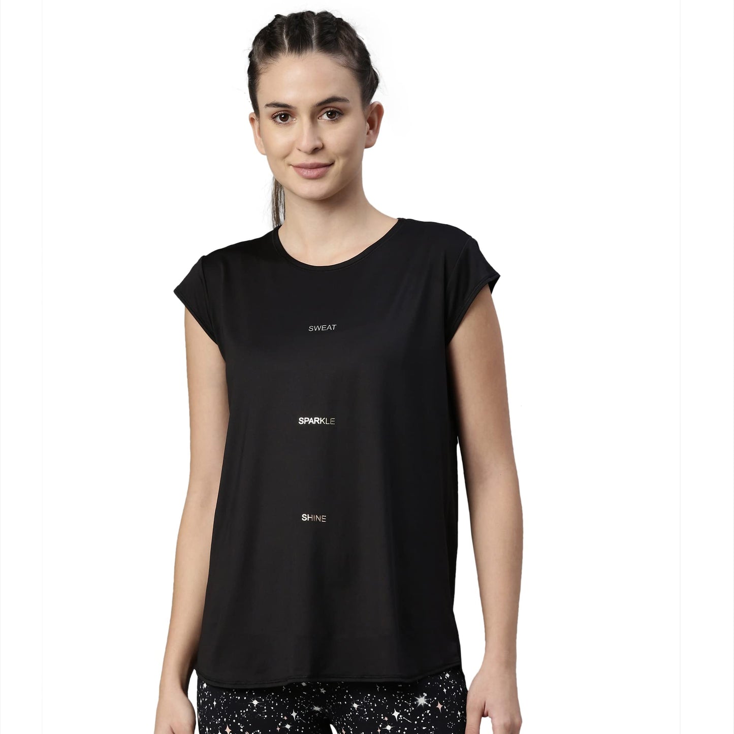 Enamor Athleisure Womens Cotton Light Weight Quick Dry 4 Way Stretch Antimicrobial Relaxed Fit Short Sleeve Crew Neck Active Lo