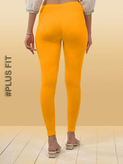 Lyra Women Solid Premium Cotton Plus Fit Ankle Length Leggings | Mid-Waist | Fashionwear