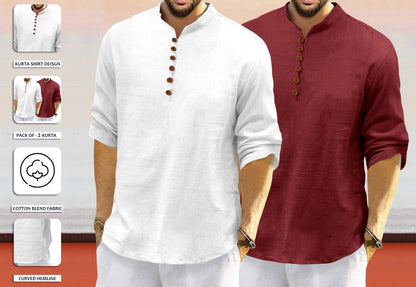 Royalscout MenS Cotton Polyester Blend Solid Regular Fit Full Sleeve Short Kurta | Ethnic, Lightweight Summer Kurta For Daily &