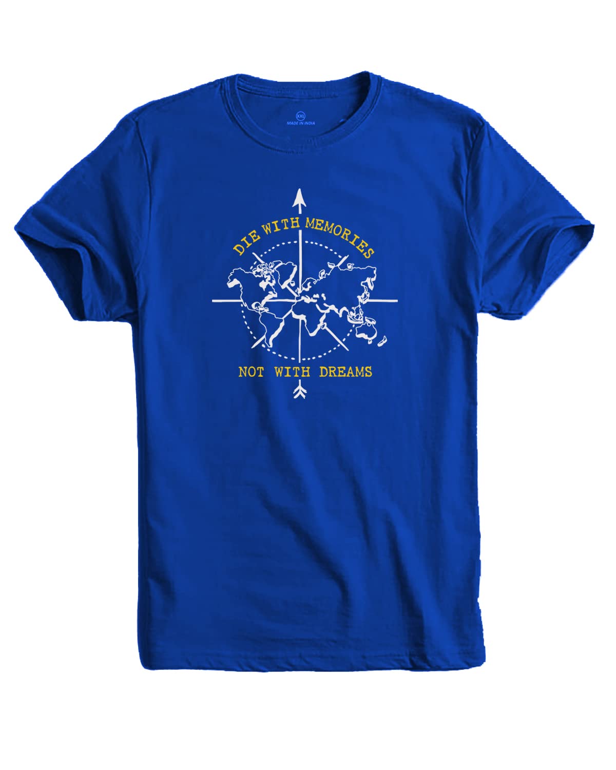 ADRO Die with Memories Not with Dreams Mens Cotton Printed T-Shirt (R21-M-DIE-RB_Royal Blue)