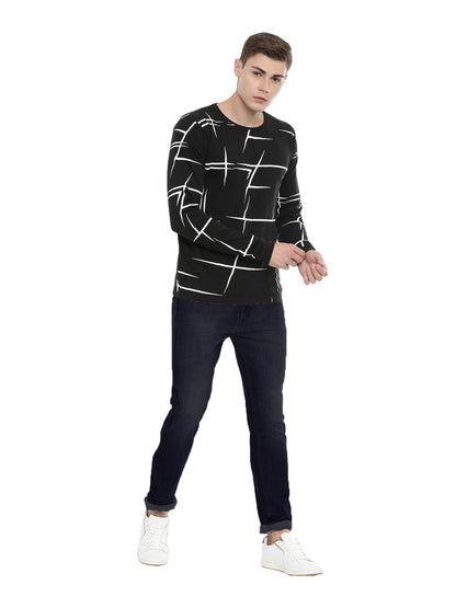 ADRO Men's Full Sleeve Cotton Printed T-Shirts (FS-4-AOP04-BL_Black)