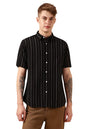 Dennis Lingo Men Black Polycotton Dobby Half Sleeve Spread Collar Stripes Shirts