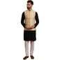 SOJANYA (Since 1958 Men's Cotton Black Kurta and White Pyjama Beige Embroidery Nehru Jacket