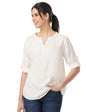 FYLTR Womens Fashion V-Neck Top with Roll-up Sleeves