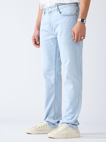 The Souled Store Slim-Fit Denim: Frost Blue Men and Boys Buttoned Solid Cotton Slim Fit Jeans