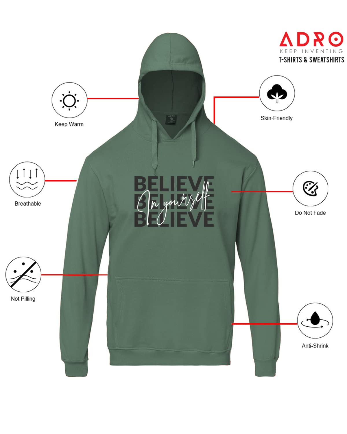 ADRO Believe in Your Self Printed Hoodie/Sweatshirt for Men