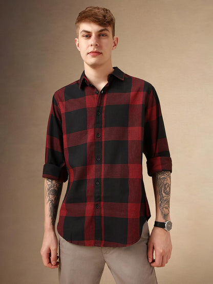 Dennis Lingo Men Navy Blue 100% Cotton Full Sleeve Spread Collar Checks Shirts_Dlmshjas24013_Nv