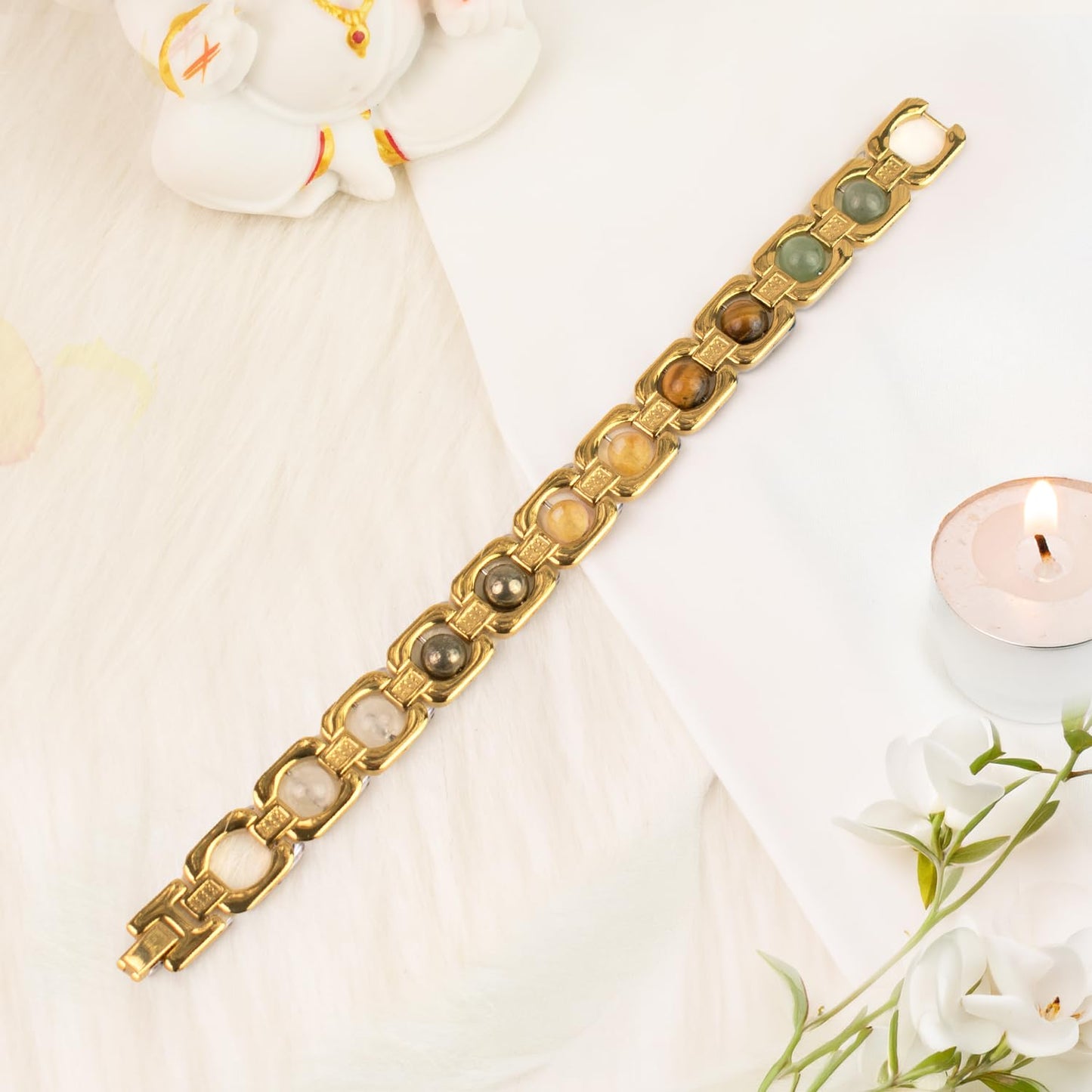 Astrotalk Metal Dhan Yog Bracelet (Gold) | Attracts Wealth & Financial Prosperity | Pyrite, Citrine, Tiger Eye, Quartz,Hematite & Aventurine Astrology Bracelet for Man & Woman | Gift for Man & Woman