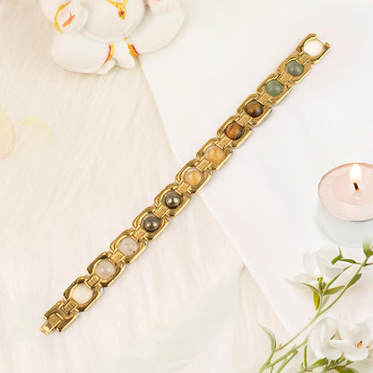 Astrotalk Metal Dhan Yog Bracelet (Gold) | Attracts Wealth & Financial Prosperity | Pyrite, Citrine, Tiger Eye, Quartz,Hematite & Aventurine Astrology Bracelet for Man & Woman | Gift for Man & Woman