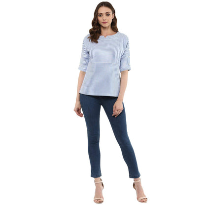 Idalia Blue- White Striped Top