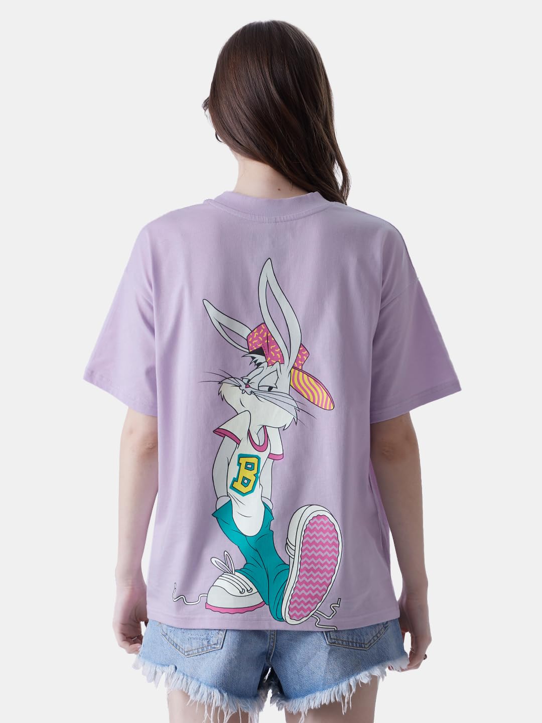 The Souled Store Official Looney Tunes: Stay Cool Womens and Girls Oversized fit Graphic Printed Half Cotton Lavender Color Wome