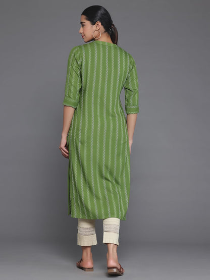 Libas WomenS Rayon Blend Woven Design Straight Kurta (29048_Green