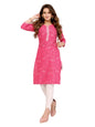 rangita Pink Cotton Calf Length Printed Straight Kurti | Kurta for Women