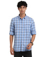 Turtle Men Cotton Melange Blue Checkered Slim Fit Full Sleeve Casual Shirt