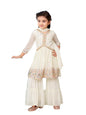 Aarika Girls Ethnic Wear Cream Colour Thread Sequin Embroidery Georgette Kurti Sharara Set (5-11 Years)