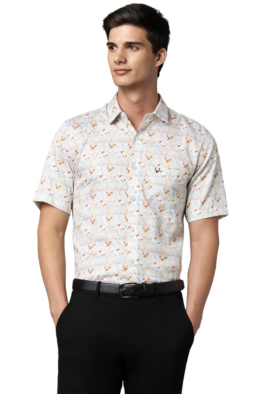 Allen Solly Men Slim Fit Printed Formal Cotton Short Sleeve Shirt