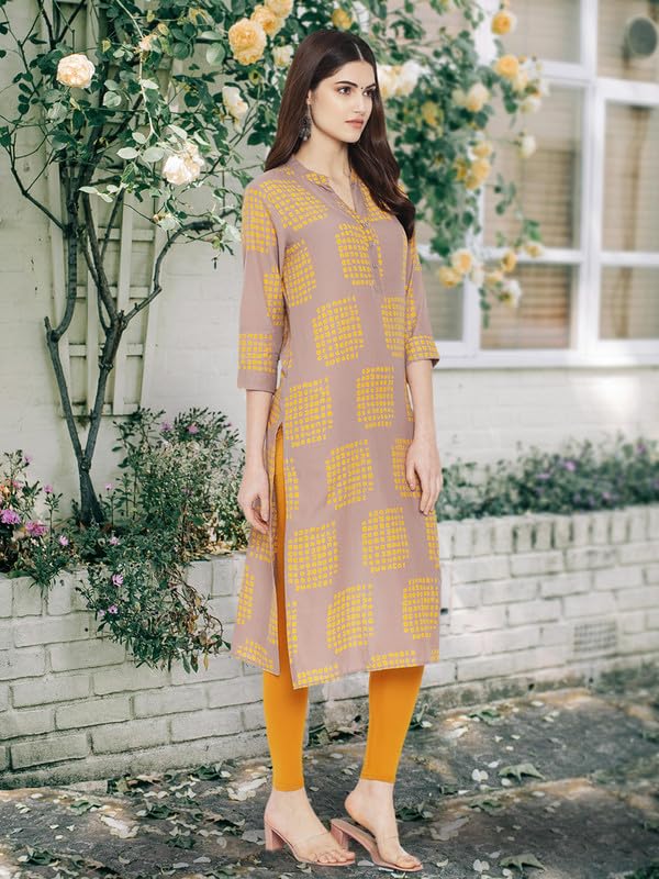 Pinkmint Women Cotton Kurti ll Stright Printed Collared V Neck Kurta ll Stylish Regular Fit Kurtis (Pack of 01) Orange