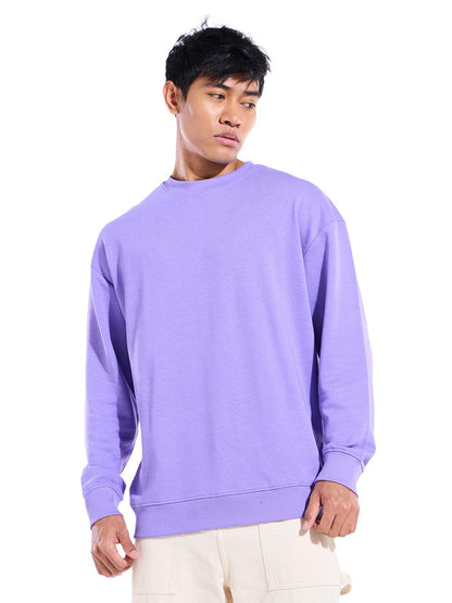 Bewakoof Mens Solid Oversized Fit Full Sleeve Round Neck Poly Cotton Sweatshirt_644620_Purple_L