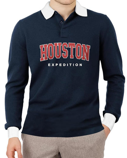 Noble Monk MenS Polo Neck Full Sleeves T-Shirt | Causal Tshirt For Men Navy Blue White