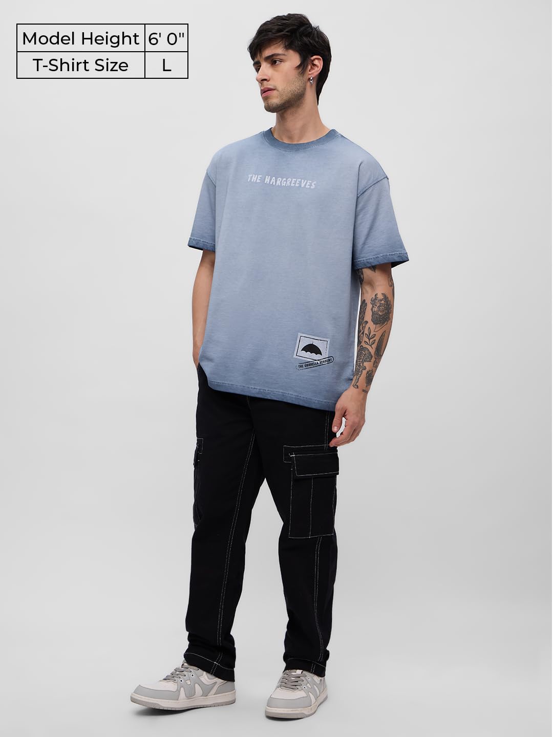The Souled Store Umbrella Academy: The Hargreeves Men and Boys Short Sleeves Round Neck Blue Graphic Printed Cotton Oversized T-