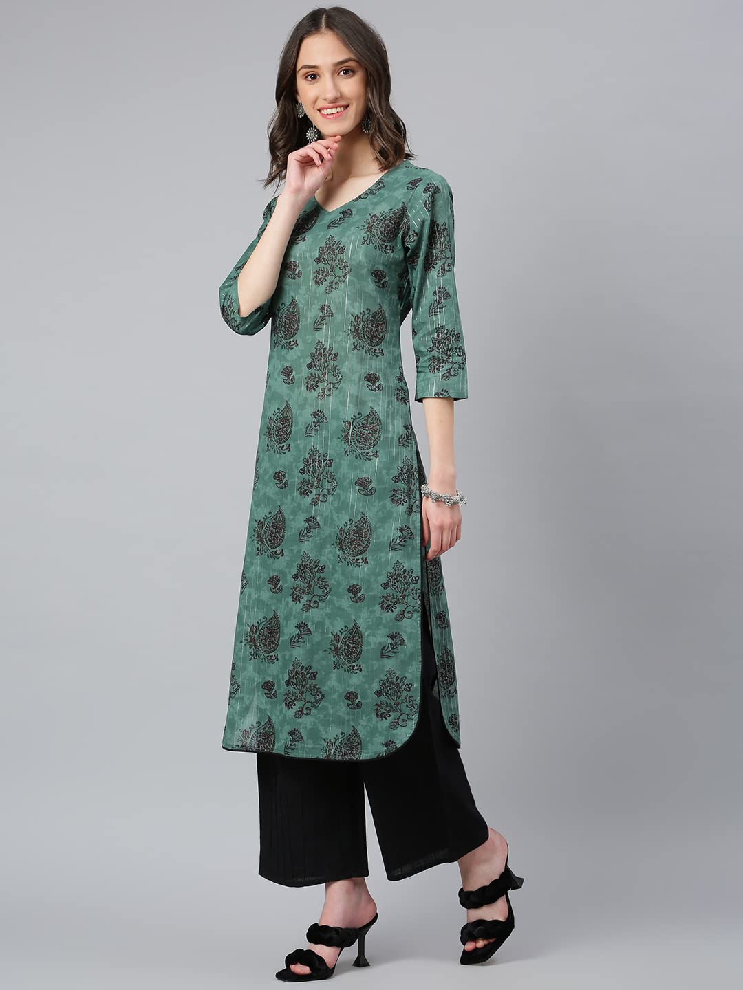 idaLia Black Printed Kurta