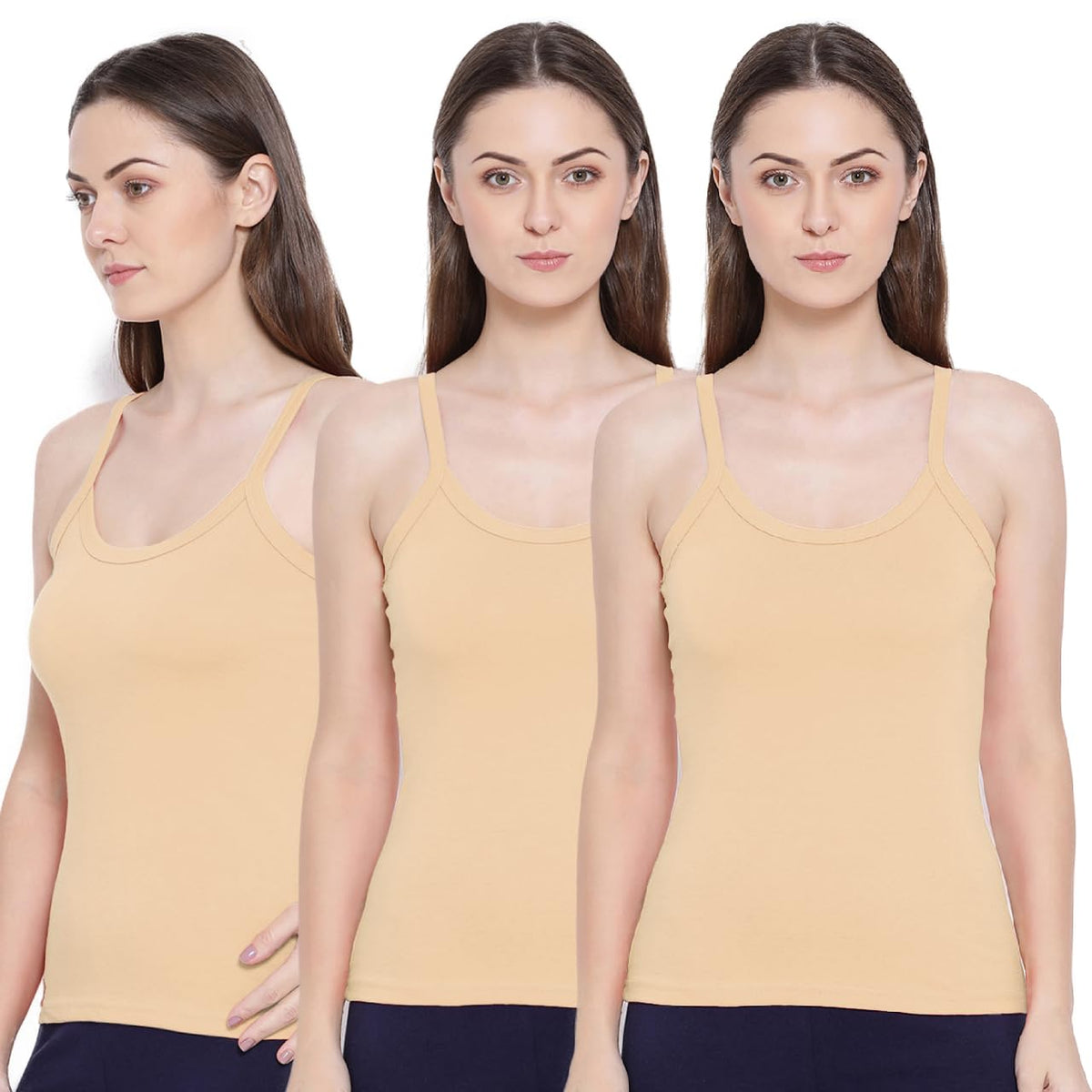 Rupa Softline Regular Women Super Combed Cotton Camisole, Under-Shirt, Stretchable and Body-Hugging, Solid Color,Pack of 3 (201-