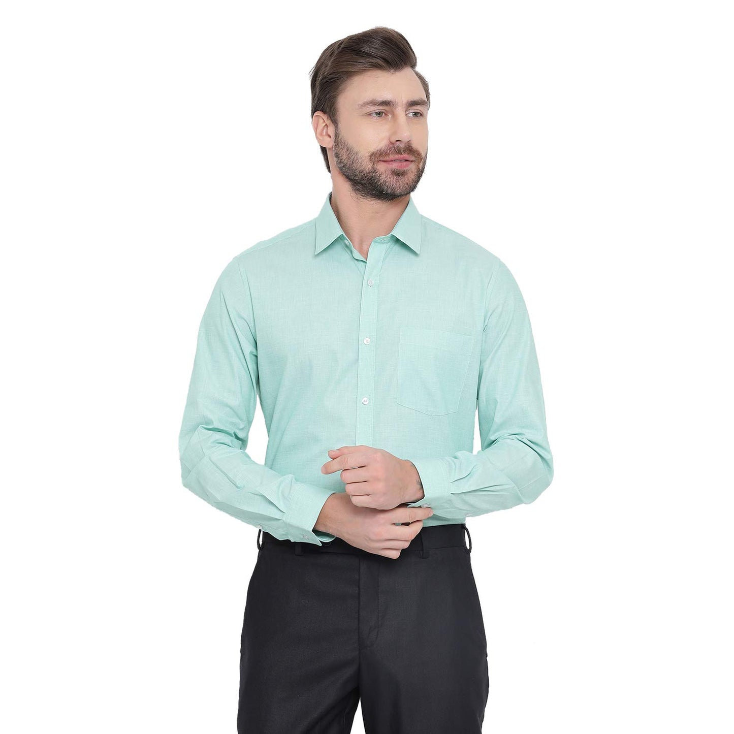 Turtle Men Blue Cotton Solid Slim Fit Formal Shirts
