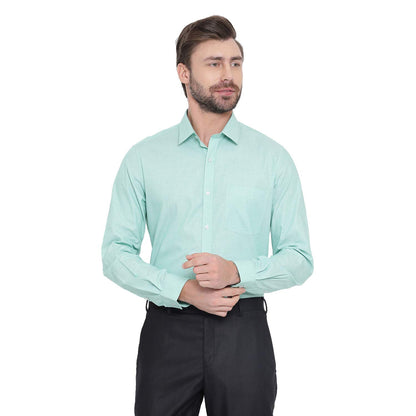 Turtle Men Blue Cotton Solid Slim Fit Formal Shirts