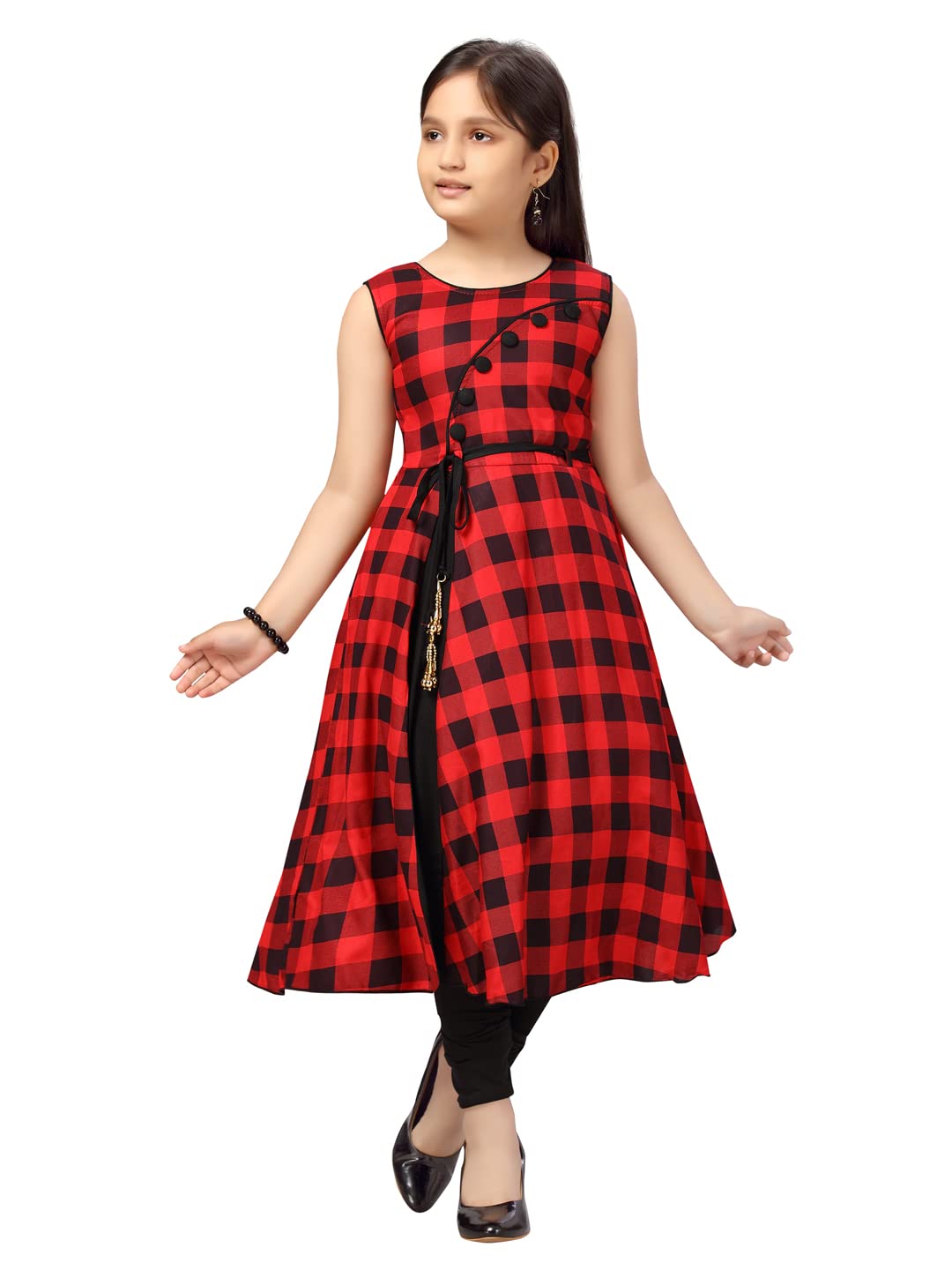 Aarika Girls Black-Red Color Cotton Blend Dress(Dr-Jsd-1401-Black-Red-26)