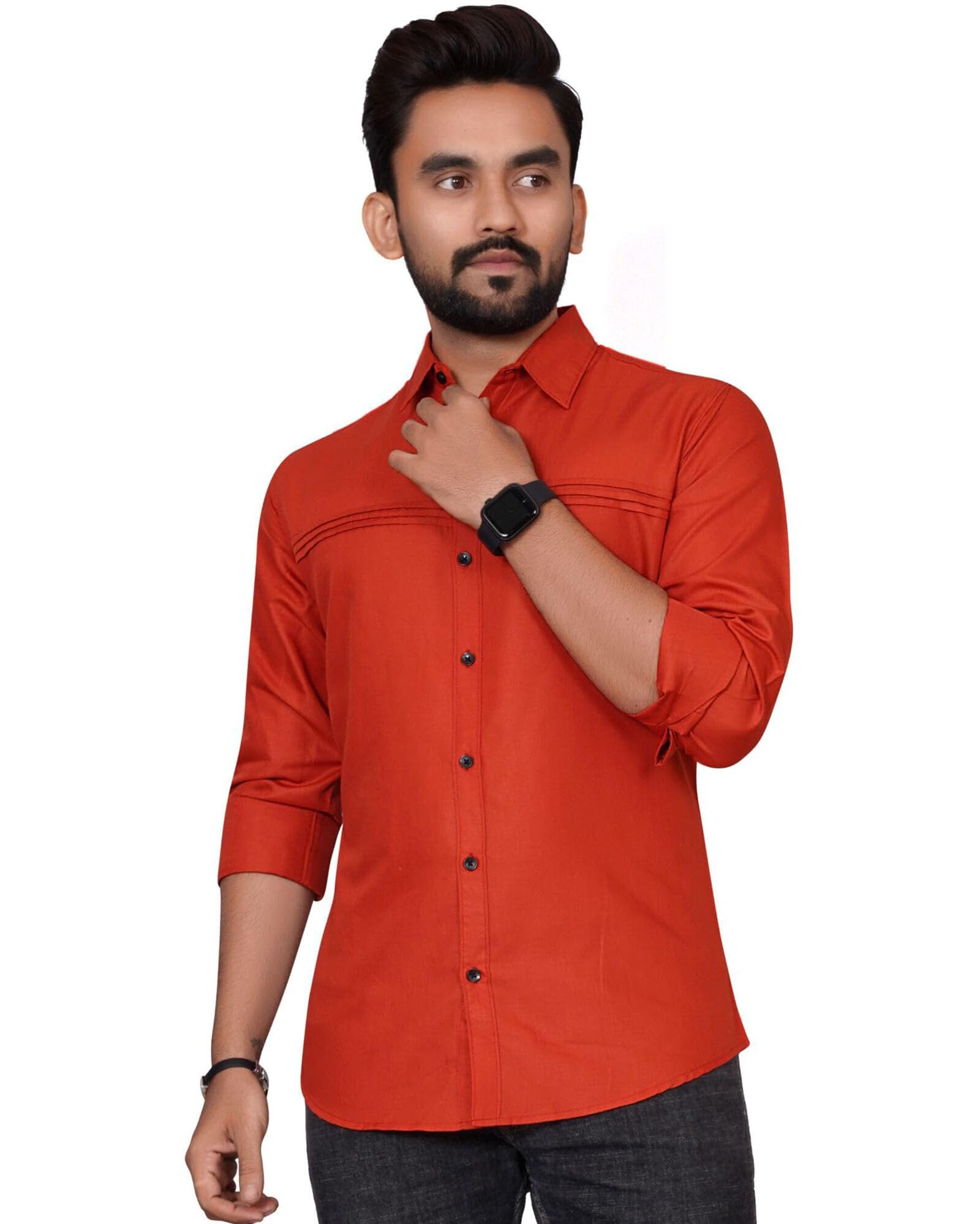 Besix MenS Orange Cotton Blend Full Sleeve Shirt For Man With Tailored Fit Spread Collar And Standard Length - Formal Stylish W