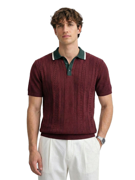 The Indian Garage Co Mens Slim Fit Half Sleeves Textured Polo T-Shirt