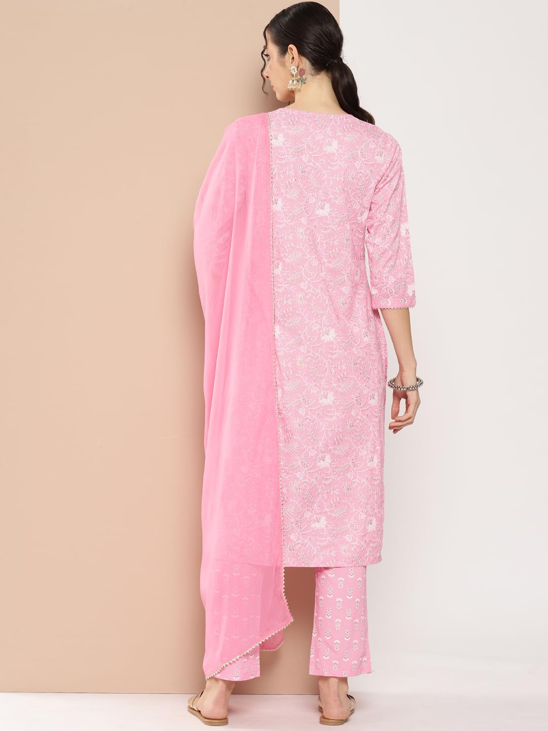 anubhutee Women's Viscose rayon Embroidered Pink Straight Kurta Suit Set with Pants