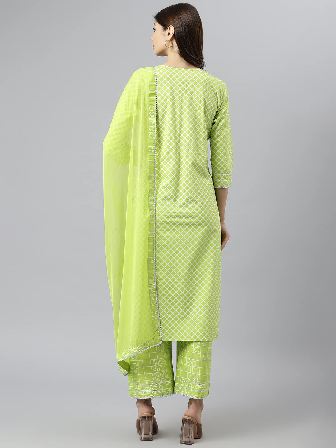 ANNI DESIGNER Women's Cotton Blend Kurta with Palazzos & Dupatta (Rust-Parrot_NEW01)