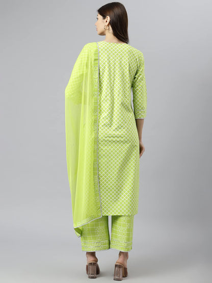 ANNI DESIGNER Women's Cotton Blend Kurta with Palazzos & Dupatta (Rust-Parrot_NEW01)